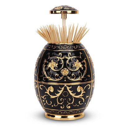 Retractable Toothpick Holder Portable Toothpick Dispenser Hand Push Toothpicks Case Automatic Retro Pop up Toothpicks Storage Organizer Container for Kitchen Home Restaurant Decoration(Gold+Black)
