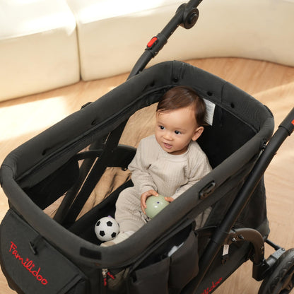 Familidoo Multi-Use Wagon Chariot Stroller, Stable, Removable Seat, Removable Bassinet, Zipable Front and Rear Doors, Mesh Side Panels for Ventilation (Blue)