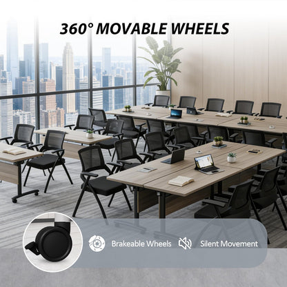 Folding Conference Room Table with Wheels, 6ft Modular Large Mobile Modern Conference Tables Office Meeting Training Table for Classroom(10, Gray, D 55")