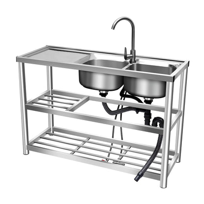 3 Compartment Commercial Grade Stainless Steel Utility Sink, Free Standing Laundry Tub with 2 Faucetse, 39x18x35.8 Inch Heavy Duty Kitchen Sink for Restaurant, Bar, Coffee Shop (2 Sink-2)