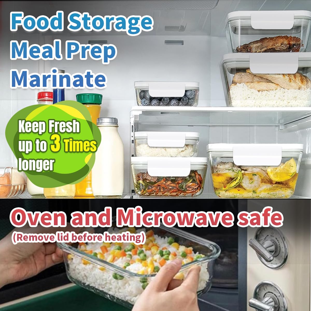 GENIEX Glass Vacuum Seal Containers for Food Storage 3pcs set [Small + Medium + Large] | Work with Handheld Vacuum Sealer Machine