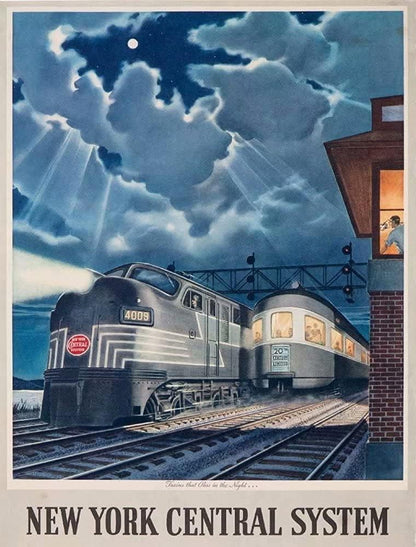 Train Retro Metal Tin Sign - New York Central System Old-Fashioned American Railroad Travel Advertising Poster for Home