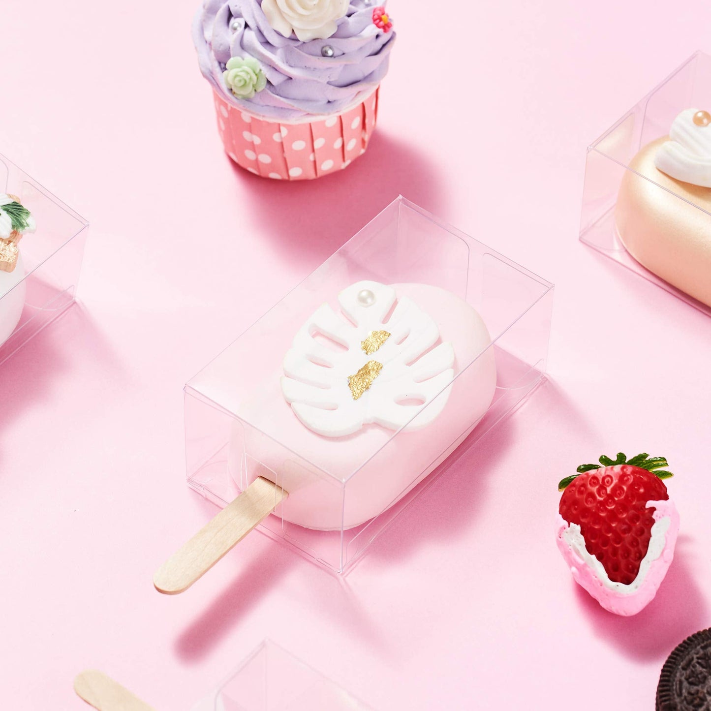 JCXGRVC 100PCS 3.7 x 2.2 x 1.5 inches Cakesicle Boxes, Rice Krispies Treat Boxes, Popsicle Boxes, Clear Ice Cream Shaped Favor Gift Boxes for Birthday Party Anniversary Favors