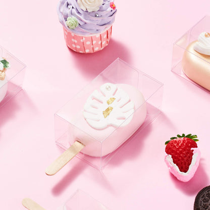 JCXGRVC 100PCS 3.7 x 2.2 x 1.5 inches Cakesicle Boxes, Rice Krispies Treat Boxes, Popsicle Boxes, Clear Ice Cream Shaped Favor Gift Boxes for Birthday Party Anniversary Favors