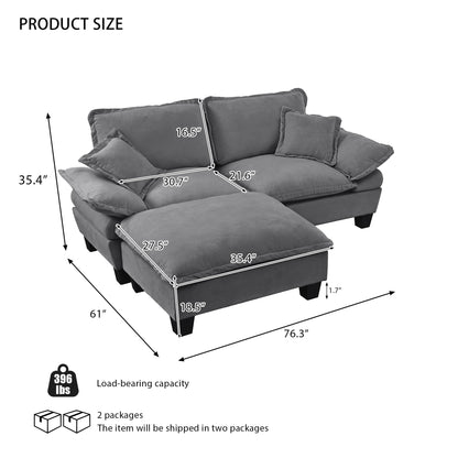 KEIKI 76.3" Modular Sofa with Ottoman, Chenille Sailboat Cloud Couch with Deep Seat Comfort, Modern Loveseat for Apartment Living Room, Lounge Seating, Relaxation Setup