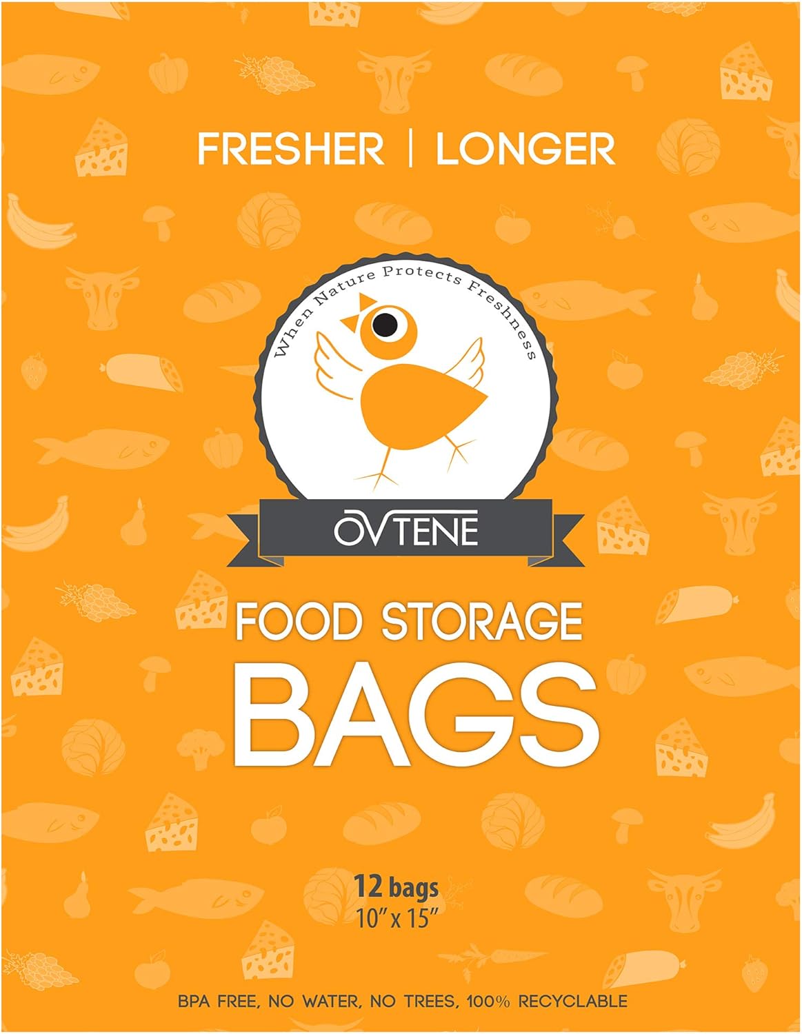 Food Storage Bags for Cheese, Meat, and Produce - 12 Large Bags (10”x15”) Keeps Food Fresher Longer