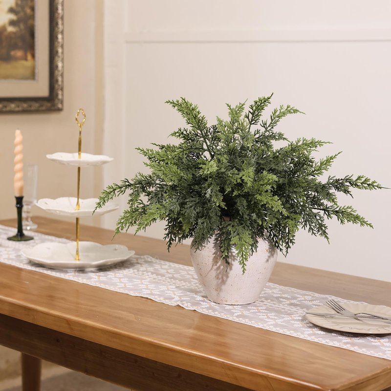 Juxdp Real Touch Christmas Cedar Branches-18 Inches, Artificial Cedar Branch Faux Greenery Plants Stem Fake Pine Picks for Vase DIY Crafts Garland Wreath Xmas Indoor Outdoor Decor (12 Pcs)