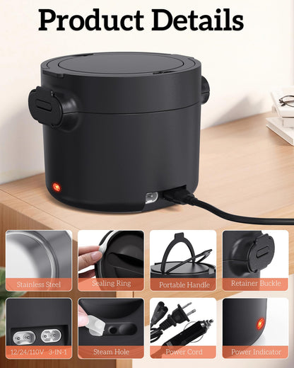CDBEEE 33oz Electric Lunch Box, 100W Portable Food Warmer Heater, 12V/24V/110V 3-in-1 Lunch Warmer Portable for Work/Office/Car/Travel, Warming Soup & Meal, Spill-Free, Men & Women's Gifts