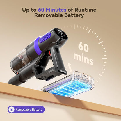 TechRise Cordless Vacuum Cleaner - 500W Stick Vacuum with Anti-Tangle Brush & 60-Minute Runtime for Home Use