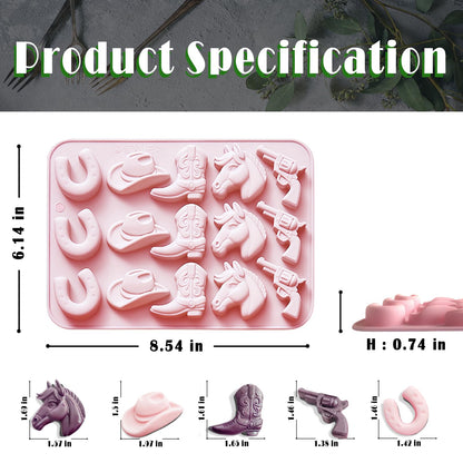 Cowboy Chocolate Molds Silicone, Western Themed Molds with Cowboy Hat, Boot, Horse, Saddle for Candy, Cakesicle, Cupcake, Jello, Ice Cube, Candle & Party Decorations