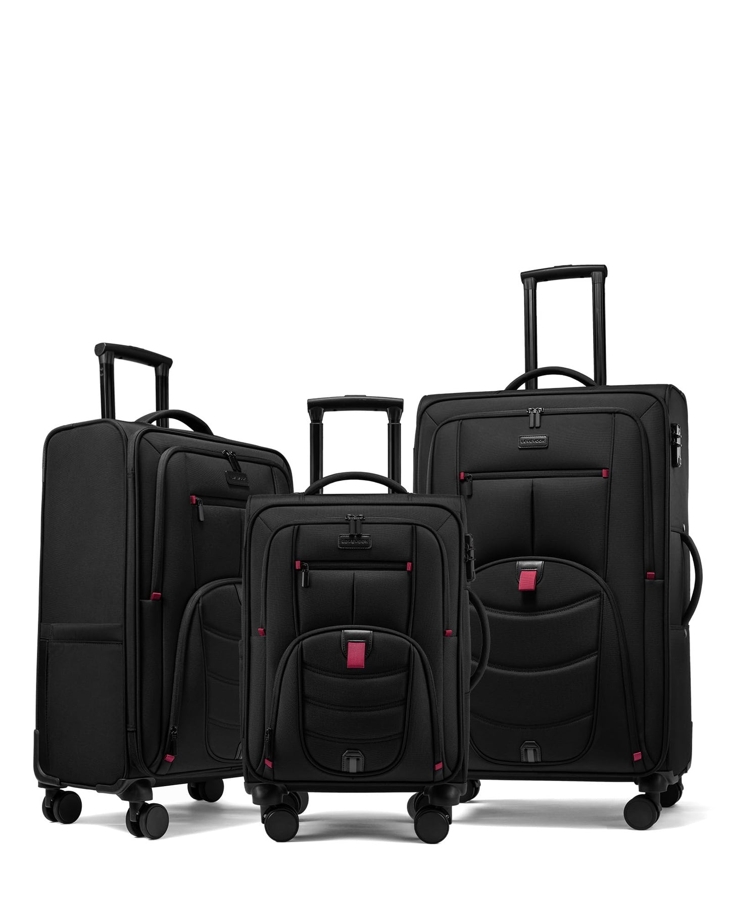 LOVEVOOK 3-Piece Set(22/24/28) Softside Luggage Suitcase with 15.6 Inch Laptop Compartment, Suitcase with Spinner Wheels, Large Capacity Luggage with TSA Lock for Business &Family Trip Travel, Black