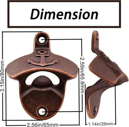 Nautical Wall Mounted Bottle Opener with Magnets, Antique Copper Magnetic Anchor Beer Cap Opener (Pack of 3)