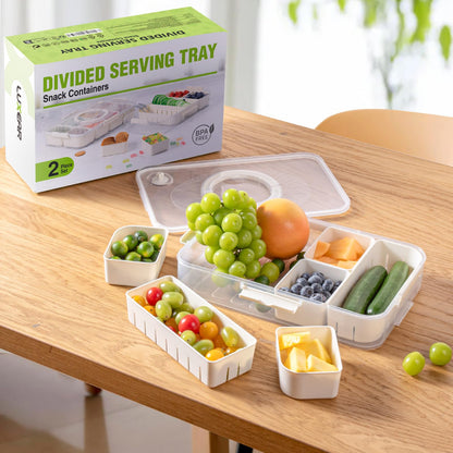 LUXEAR 2Pack 8-Compartment Snackle Box - Airtight Leakproof Divided Food Tray with Lid & Handle, BPA-Free Dishwasher Safe for Picnic, Fridge, Travel, Party, Ideal for Charcuterie & Food Storage