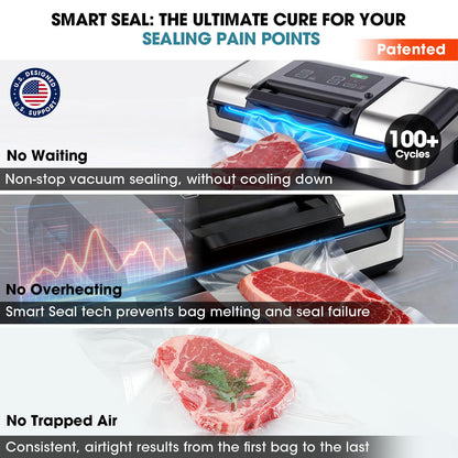 Vesta Precision 12" Vacuum Sealer Machine for Liquid & Moist Foods, Smart Heat Sealing Prevents Bag Melting, Built-in Cutter & Roll Storage Fits 2X20’ or 1X50' Rolls, Mason Jar Kit, Sous Vide, V23