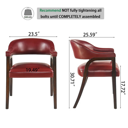 Upholstered Barrel Dining Chair Set of 6, 17.72"H Faux Leather Dining Room Chair with Arms Open-Back Dining Chairs w/ Wood "R" Legs Comfy Accent Side Chairs for Home Kitchen, Wine Red(NO TABLE!)