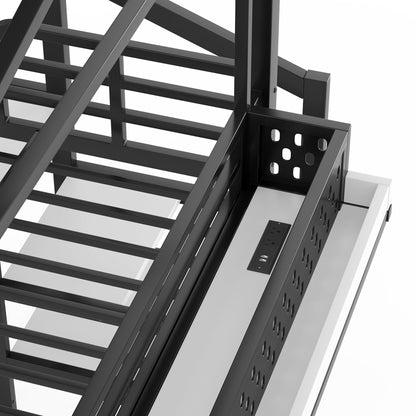 Bellemave Twin Size Metal House Loft Bed with Slide and Stairs,Heavy Duty Playhouse Loft Bed Frame with Shelves,LED Lights and Charging Station for Kids,Teens,Adults,Black