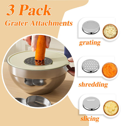 Winproper Mixing Bowls with Lids Set, 6 PCS Stainless Steel Mixing Bowls with 3 Grater Attachments, Kitchen Food Storage Organizers Nesting Mixing Bowl, Large Size 4.5, 3.5, 2.1, 1.5, 1.1, 0.7QT