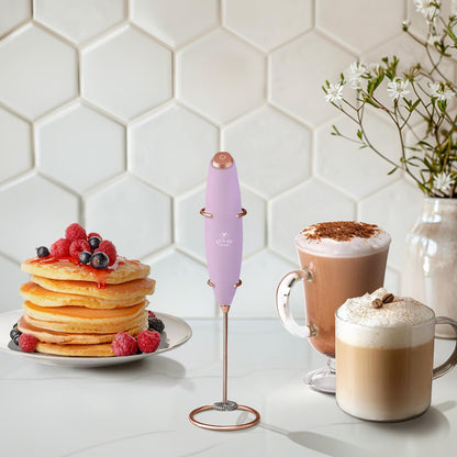 Zulay Kitchen Milk Frother Wand - Ultra-Fast Electric Whisk for Coffee & Lattes - Lilac & Rose Gold