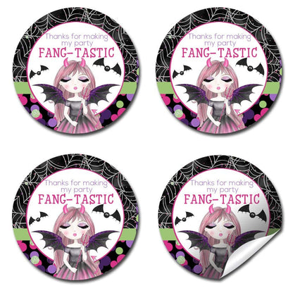 Fang-Tastic Vampire Girl Halloween Birthday Thank You Sticker Labels for Girls, 40 2" Party Circle Stickers by AmandaCreation, Great for Party Favors, Envelope Seals & Goodie Bags