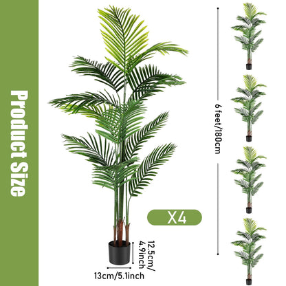 Jexine 4 Pack Artificial Palm Trees 6Ft, Fake Plants Fake Trees Artificial Areca Palm Plants for Outdoor Indoor Faux Tree in Pot for Pool Home Decor Office Housewarming Gift Modern Decoration