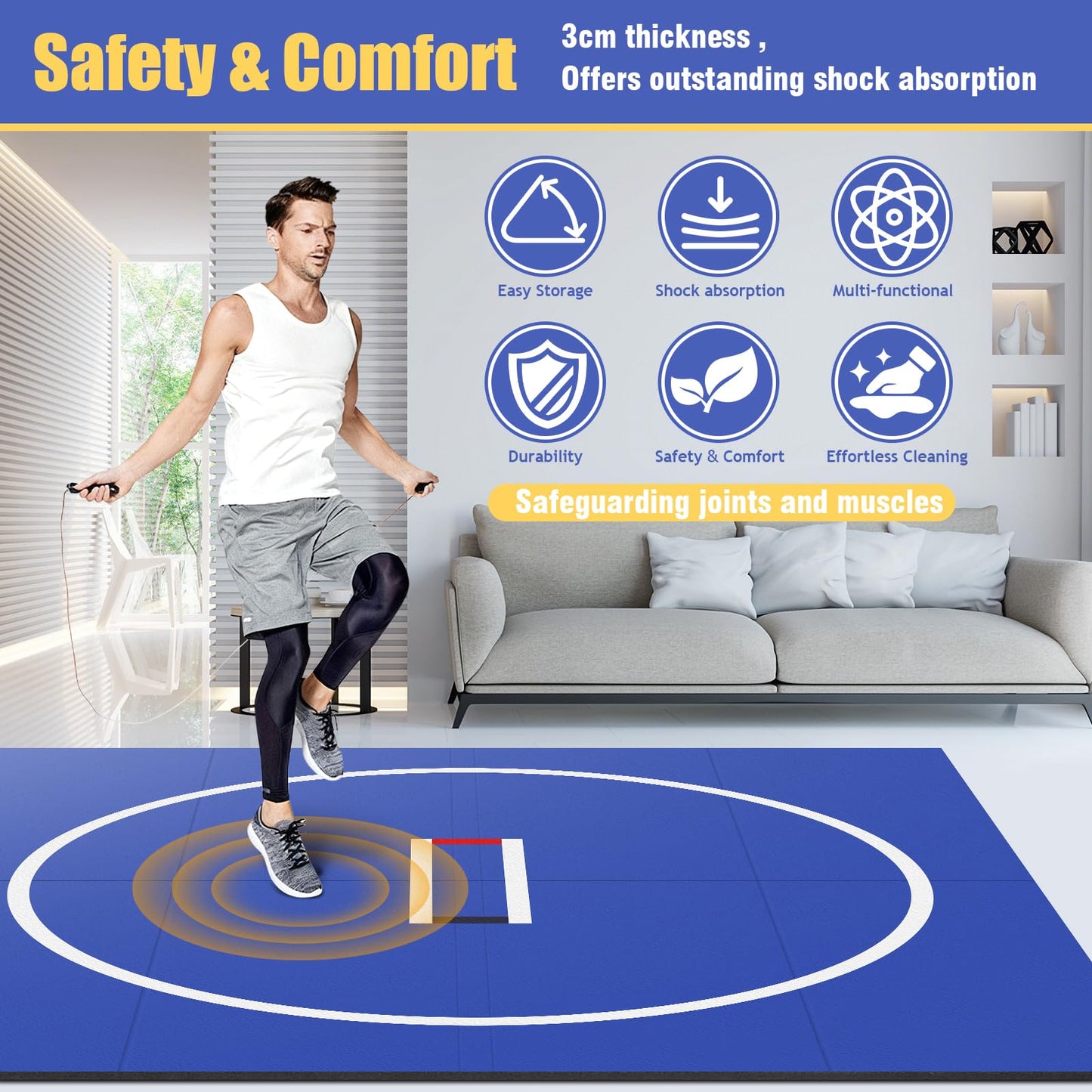ETOYA Wrestling Mat 10'x10'/3 * 3m for Home Outdoor Indoor, 1.2" Thick Foldable XPE Jiu Jitsu Floor Exercise Mat for Martial Arts, MMA, Yoga, Kids Play & Gym Workouts
