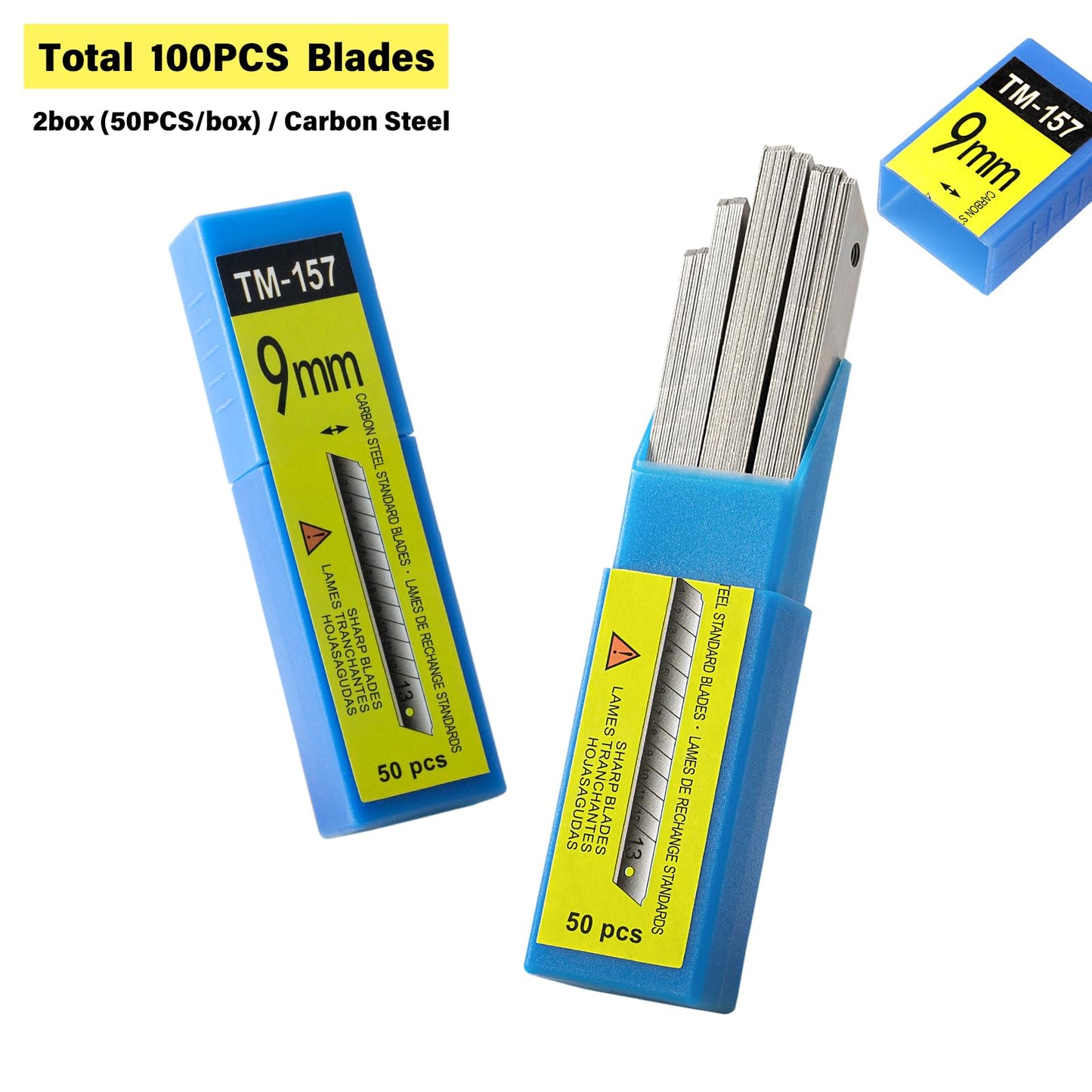 Gomake 100PCS 9mm Box Cutter Knife Replacement Blades 60 Degree Carbon Steel 9mm Snap Off Blades,Fits Most Retractable Knives