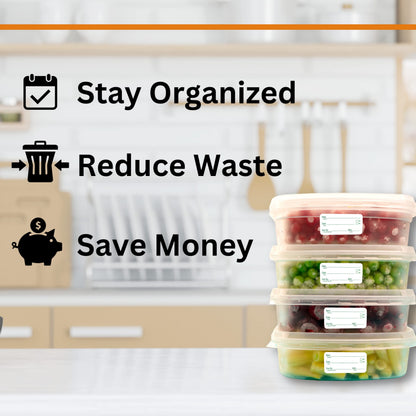 2x1 Removable Freezer Food Labels Stickers for Containers, 250 Waterproof Label Stickers for Jars, Removable Labels for Storage Bins, with Easy Peel-Off (250, Green)