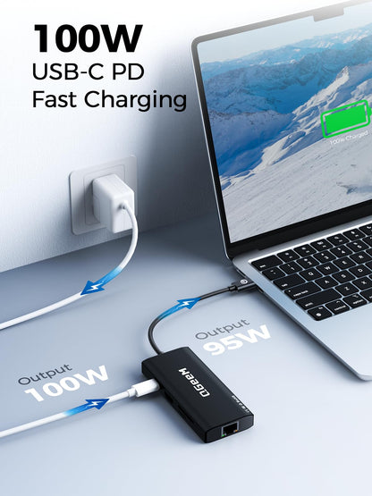 QGeeM USB C Hub Ethernet,9 in 1 USB Type C Hub HDMI Multi-Port Converter Adapter,100W Pd, USB 3.0,SD/TF Card Reader,Compatible for MacBook Pro Air Ipad HP Dell Lenovo Chromebook etc.