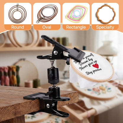 Aemygo 360° Portable Metal Embroidery Hoop Stand Holder, Adjustable Table Embroidery Hoops Stand Clip for DIY Cross Stitch, Embroidery,Needlework, and Handicrafts