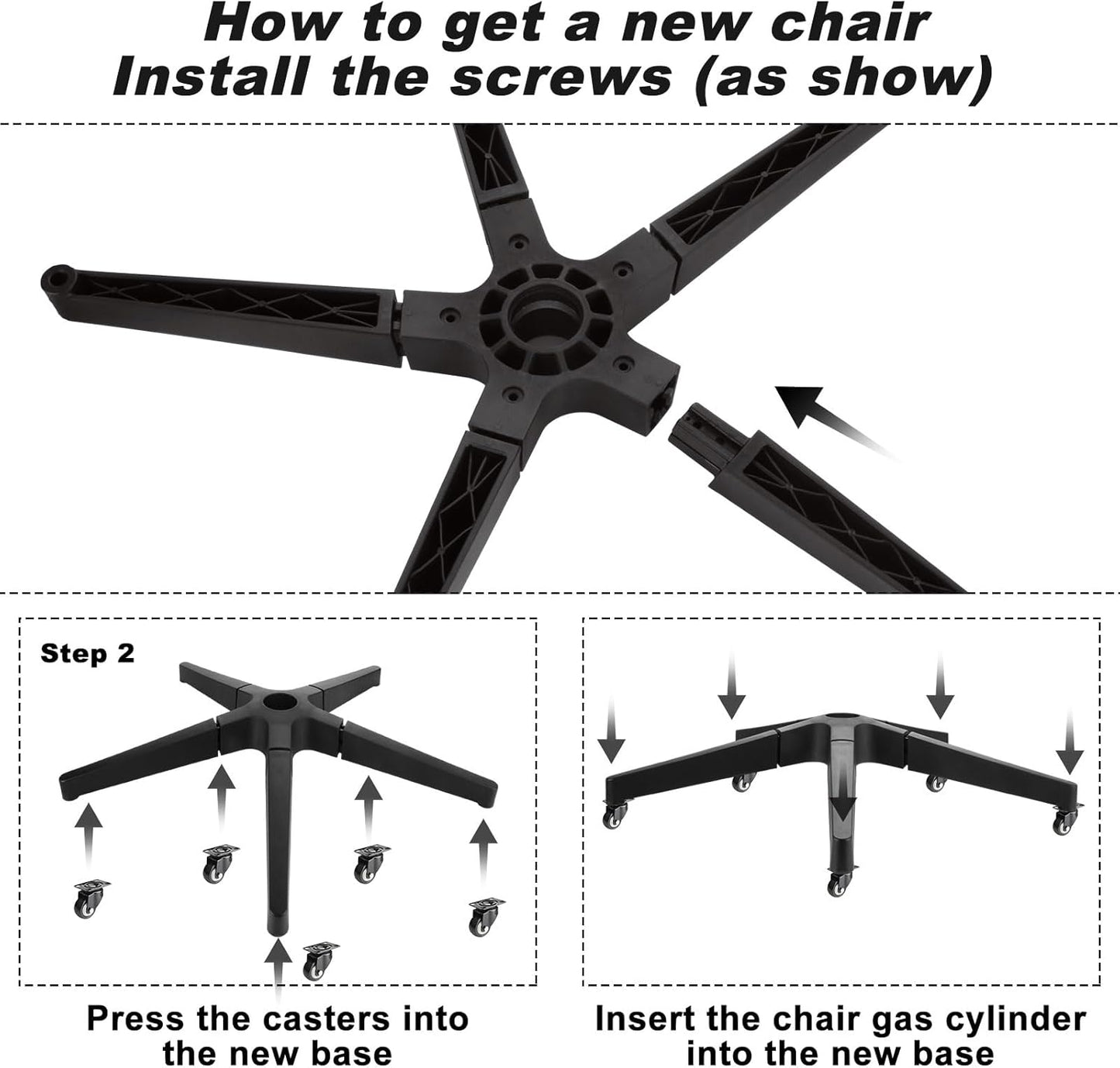 2200 lbs, 28 Inch Office Chair Base Replacement Parts Heavy Duty, Bear Capacity Desk Chair Base Replacement Metal
