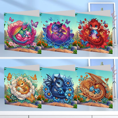 6 Packs DIY Diamond Art Cards Kit, Diamond Art Painting Cards, Diamond Art Cards with Envelope for Christmas Birthday Thanksgiving Day Holiday (Bud Dragon)