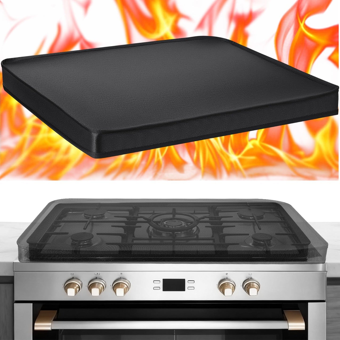 Acellegic Full-Edge Fireproof Gas Stove Top Covers Foldable Waterproof Anti Dust for Kitchen Gas Burners, Washable Stove Guard Top Protector(20 x 24 Inch)