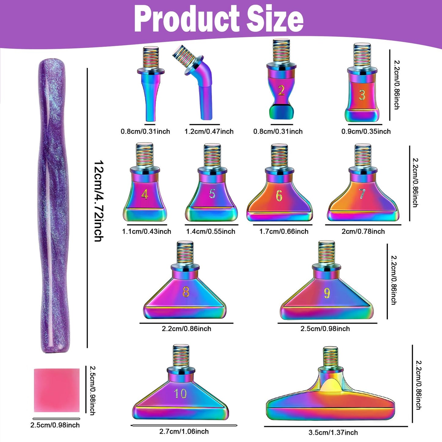 DoreenBow 21Pcs Diamond Art Painting Tools Glitter Diamond Art Pen Stainless Screw Thread Tips Multi Placer Tips Ergonomic Diamond Art Painting Accessories for Adults with 6 Clay,Rainbow