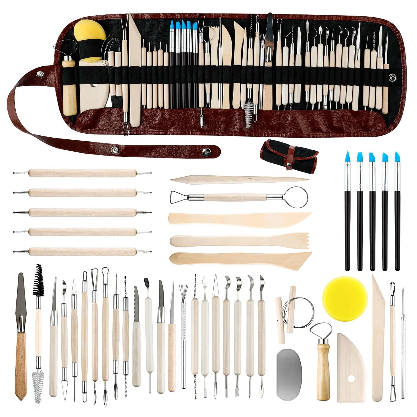46 PCS Clay Tools Kit, Air Dry Clay Tools, Professional Pottery Tools Set Can be Used for Stippling Carving Molding Shaping Clay Crafts for Adults Beginners Hobbyists Artists