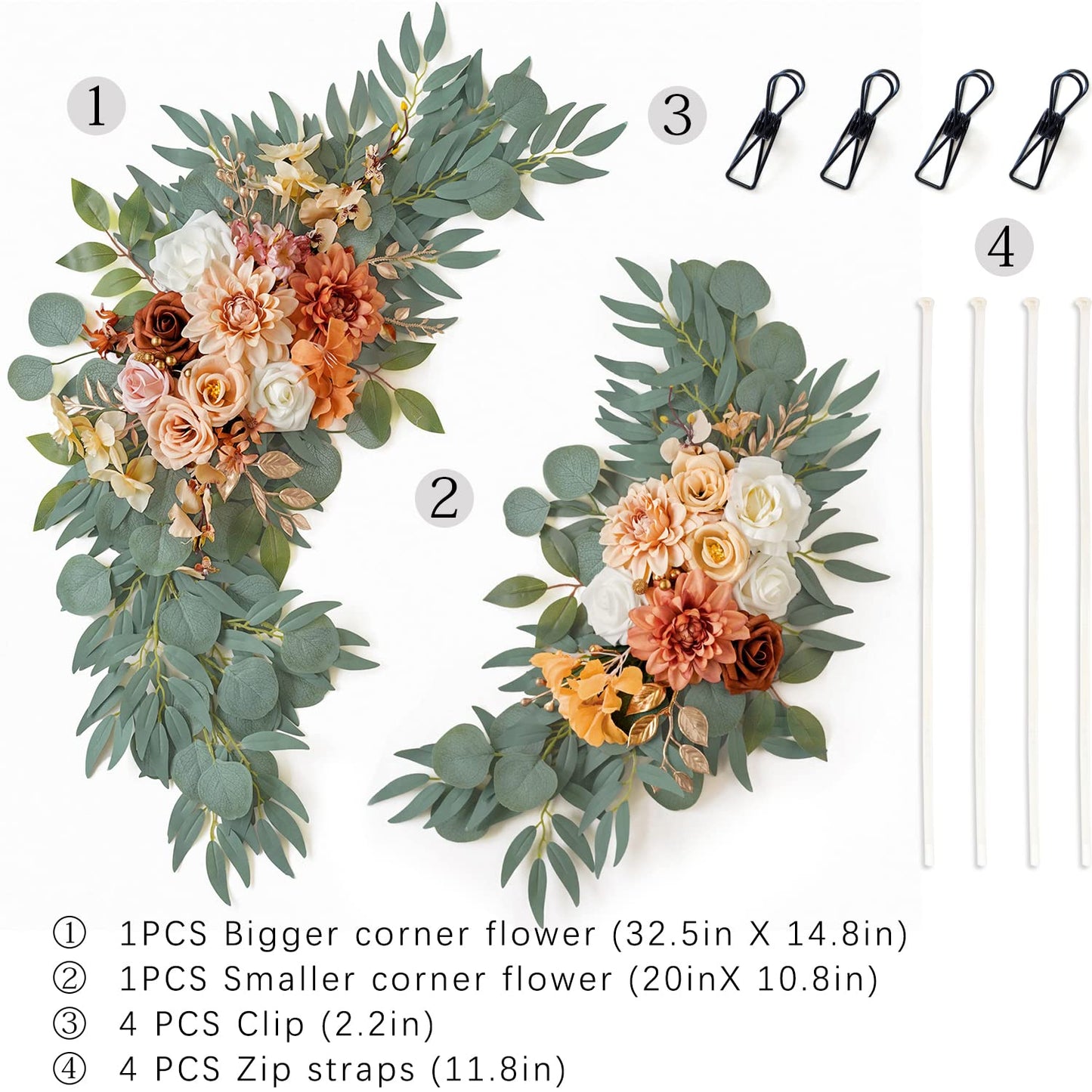 ponatia Wedding Arch Flowers (Pack of 2), Artificial Burnt Orange Flowers for Wedding Welcome Signs Decorations and Arch Flower for Weddings Ceremony Reception (Burnt Orange)