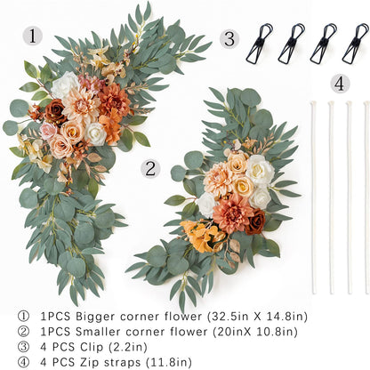 ponatia Wedding Arch Flowers (Pack of 2), Artificial Burnt Orange Flowers for Wedding Welcome Signs Decorations and Arch Flower for Weddings Ceremony Reception (Burnt Orange)