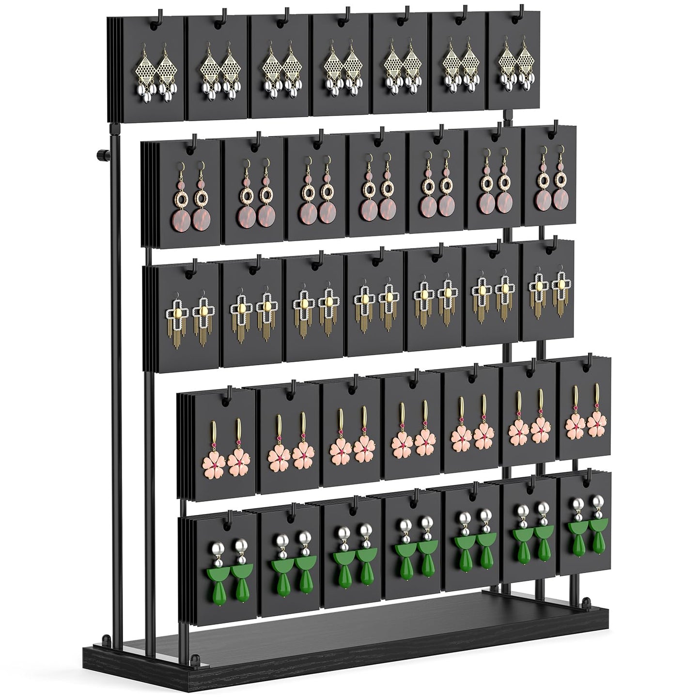 ORLESS Jewelry Display for Vendors, Earring Display Stand for Selling, Necklace Display Holder for Selling, Earring Cards Organizer for Bracelets, Rings, Jewelry Towers, Black (35 Hooks)