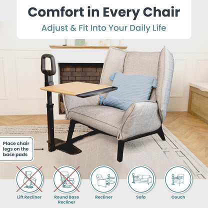 PELEGON Tray Table, 360° Swivel Table for Recliner, Adjustable Height with X-Large Table for Eating and Laptop, TV Trays for Couches & Chairs with Ergonomic Stand Assist Safety Handle for Elderly