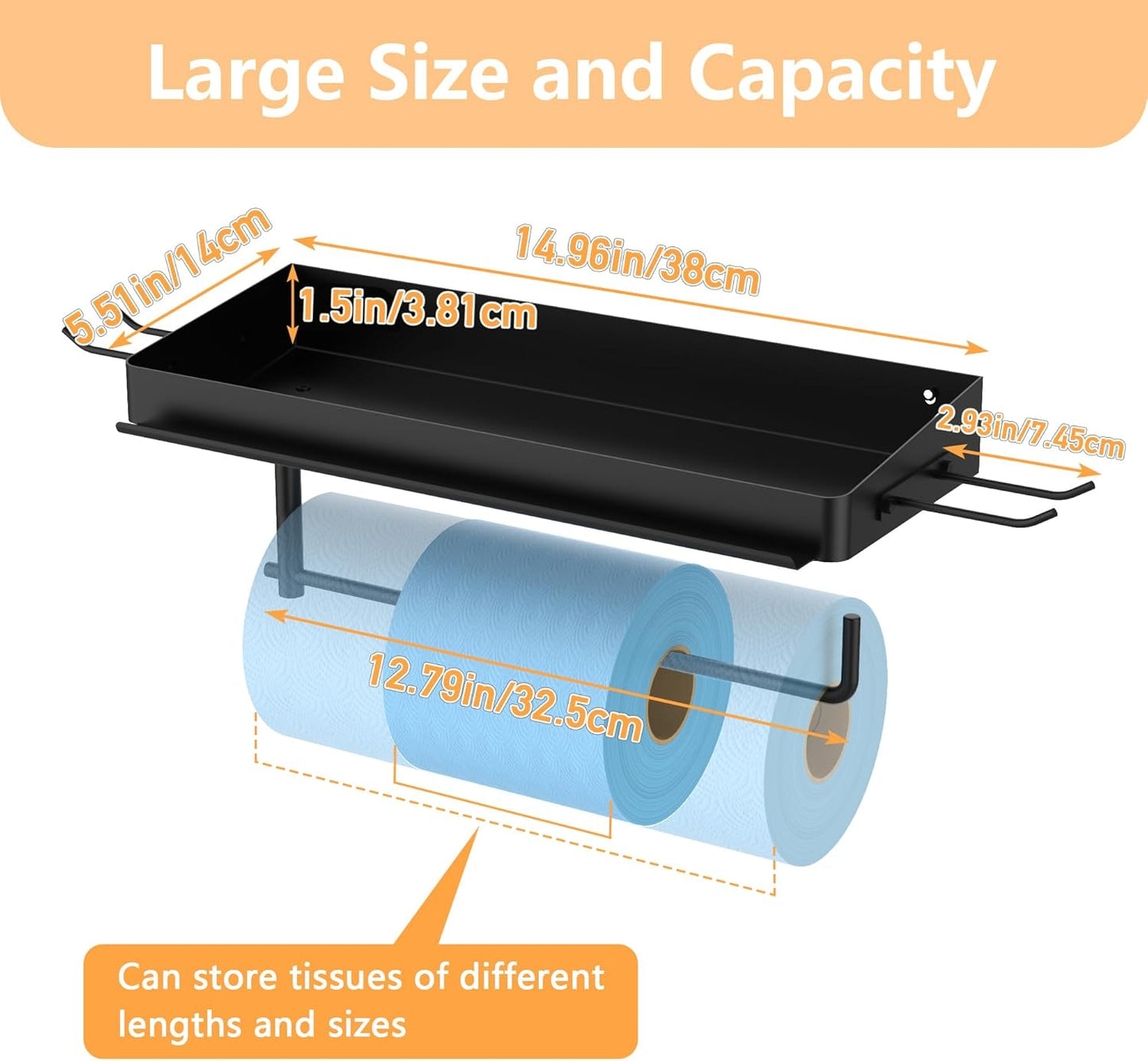 12 inch 2 SUNTECH Garage Paper Towel Holder with Shelf, One Hand Tear, Shop Paper Towel Holder, Paper Towel Holder Wall