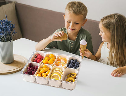 Divided Snack Tray with Lid and Handle, Portable Snack Containers for Fruit, Candy, Veggies, Perfect for Party & Travel