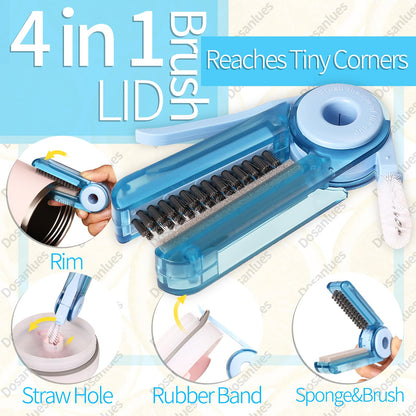 8Pcs Water Bottle Cleaner Brush, Multipurpose Bottle Brush Cleaner Kit with Long Nylon Straw Brush Cleaner for Owala, 4 in 1 Bottle Gap Cleaner and Long Handle Silicone Cup Cleaners(Blue)