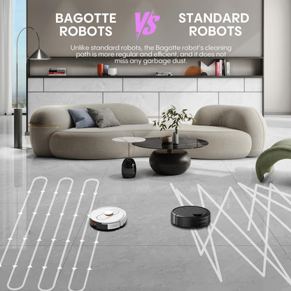 Bagotte Robot Vacuum and Mop Combo, 6000Pa Robotic Vacuum with Mapping, Self-Emptying Station for 90 Days Hands-Free Cleaning, LiDAR Navigation,Wi-Fi/App/Alexa Voice Control, for Carpets&Hard Floors