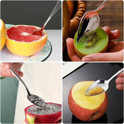 Grapefruit Utensils Set - 4pcs Stainless Steel Grapefruit Spoons and 1 Curved Knife with Serrated Edge for Citrus Fruits