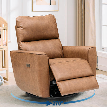 IDEALHOUSE Swivel Rocking Nursery Recliner Chair Rocker Recliner Glider Deep Seat PU Leather Sofa Chair with high Backrest for Nursery, Living Room, Bedroom & Home Movie Theater (Camel)