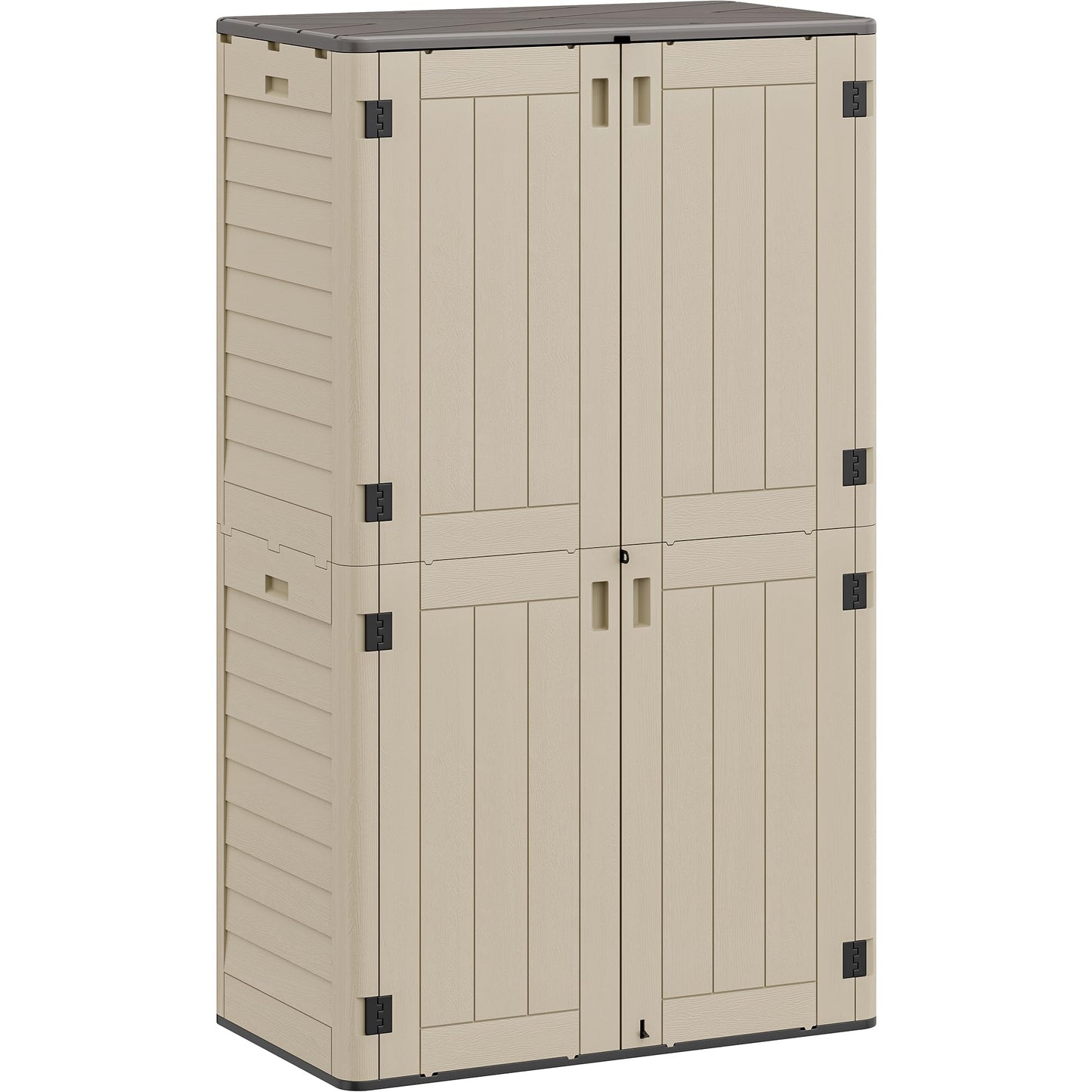 YITAHOME 60 cuft Vertical Outdoor Storage Shed w/o Shelf, Large Waterproof Storage Cabinet for Garden Shed, Tall Outdoor Storage Shed for Garage, Pool Storage, Resin, Lockable, Khaki & Brown