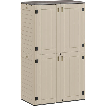YITAHOME 60 cuft Vertical Outdoor Storage Shed w/o Shelf, Large Waterproof Storage Cabinet for Garden Shed, Tall Outdoor Storage Shed for Garage, Pool Storage, Resin, Lockable, Khaki & Brown