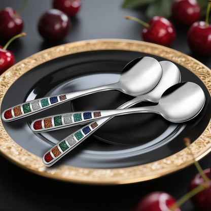 YIHOR Premium 7.24" European Soup Spoons, Stainless Steel creative colorful enamel spoon drinking spoon, Dishwasher Safe Disinfection cabinet Set of 6