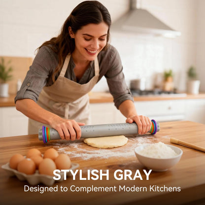 Adjustable Rolling Pin with Thickness Rings, 12.8" Silicone Non Stick Dough Roller for Pizza, Pastry, Fondant, Pie Crust, Baking Tool with Stainless Steel Core, Easy Clean