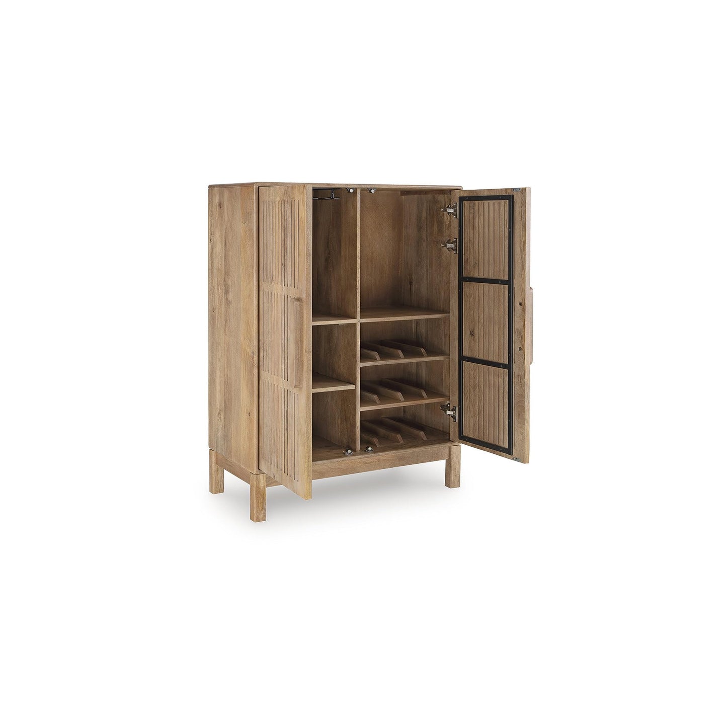 Signature Design by Ashley Pellamour Casual Bar Cabinet with Anti-Tipping and Adjustable Shelf, Light Brown