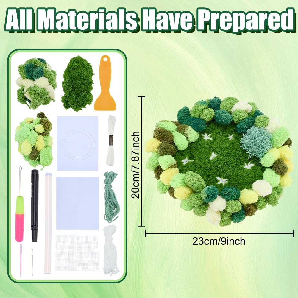WEBEEDY 3D Moss Latch Hook Coaster Kit DIY Latch Hook Set with Hooks Mesh and Instruction for Adults Beginners, DIY Drink Coasters Needlework Craft for Home Christmas Decor Gift, 7.9x9.1 Inch